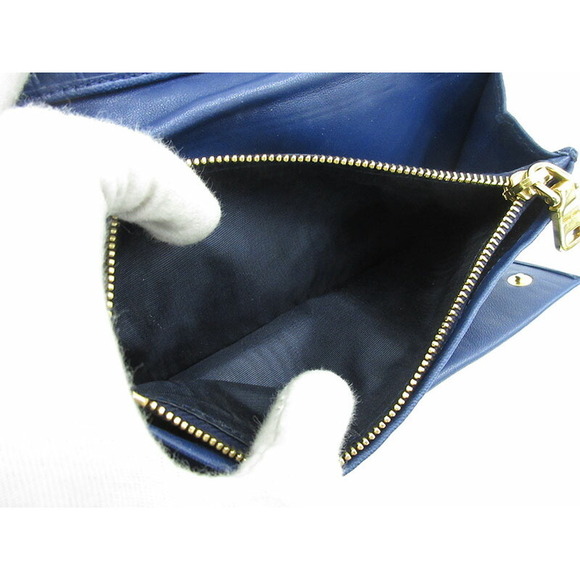 Miu Miu Matelasse Tri fold Long Wallet Blue Leather - Picture 8 of 9
